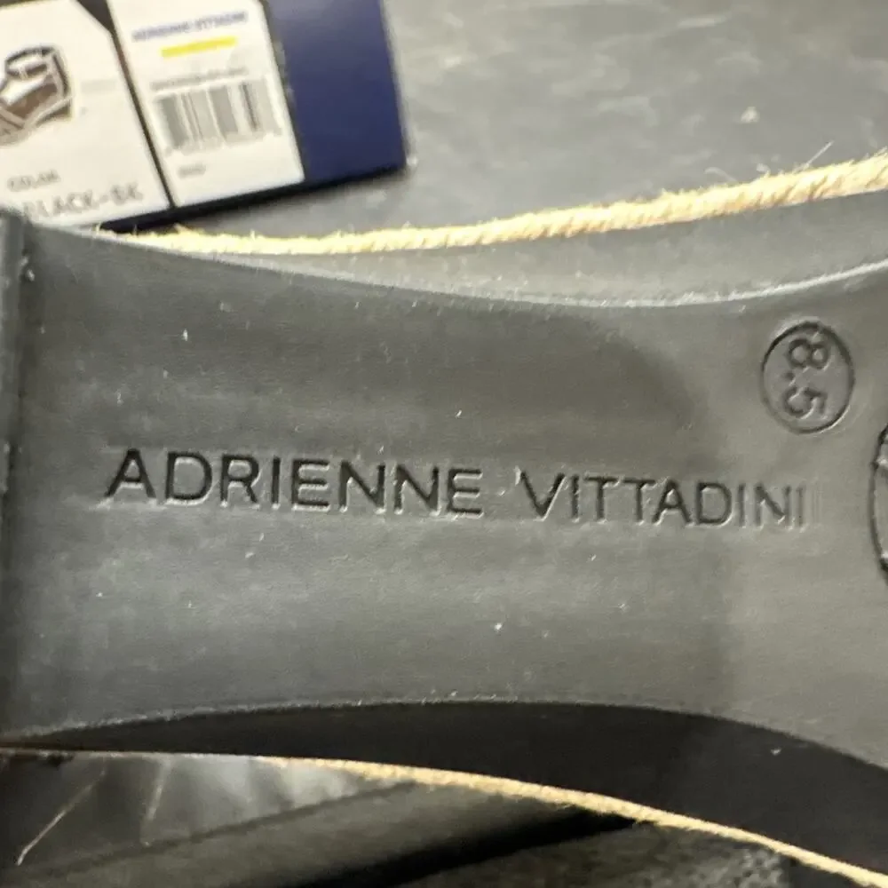 ADRIENNE VITTADINI TRIVIA Wedge Sandals Black Ankle Strap Women's Size 8.5 New